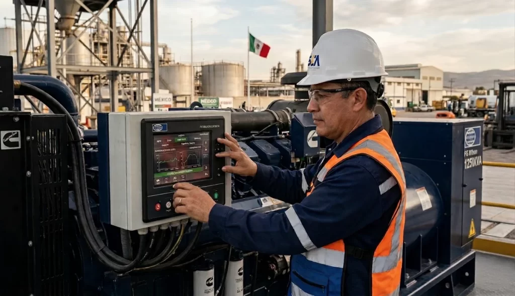 Ingeniero de SEA Rental Power operando control digital en un generador Cummings