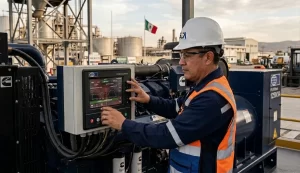 Ingeniero de SEA Rental Power operando control digital en un generador Cummings
