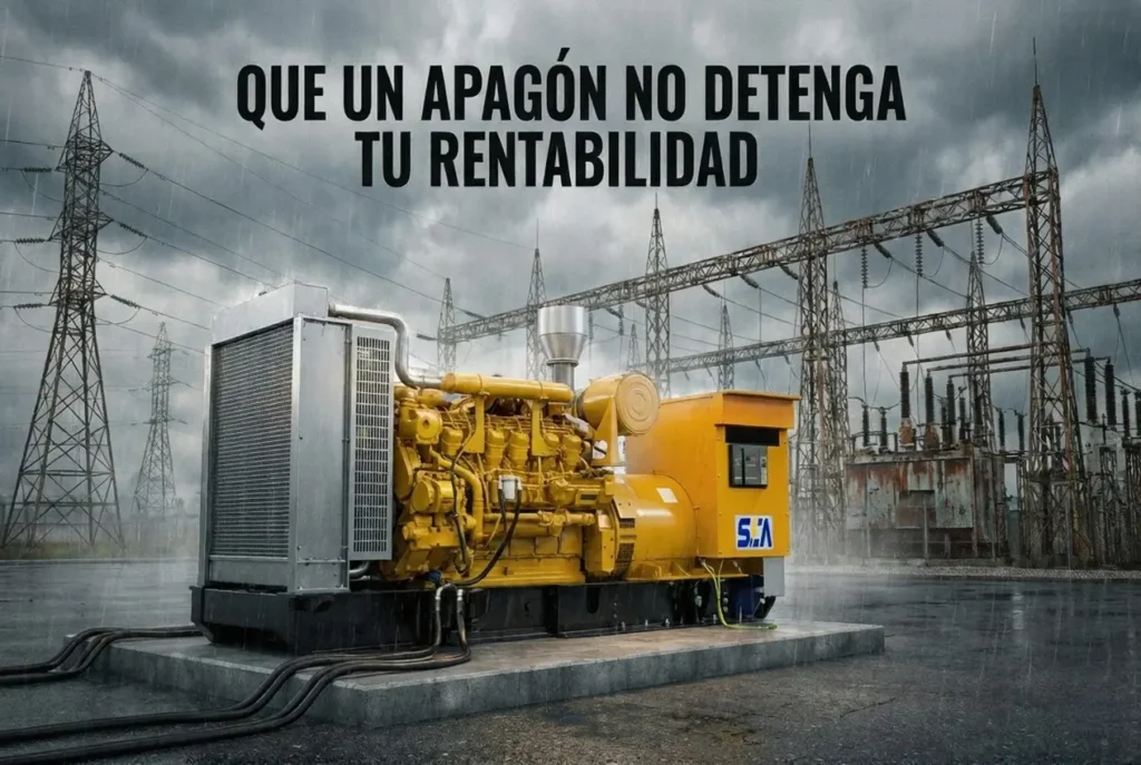 "Generador eléctrico industrial bajo la lluvia asegurando la continuidad operativa y rentabilidad para empresas."